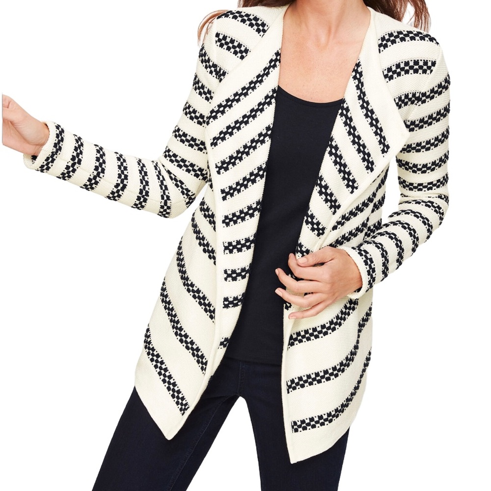 Talbots Textured Stripe Open Cardigan NWT L